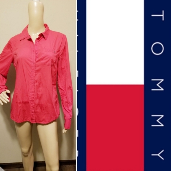 Tommy Hilfiger women red button down shirt - Picture 3 of 5